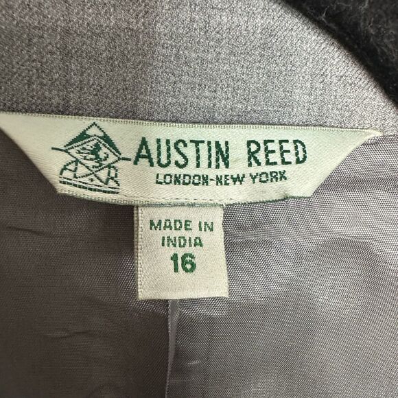 Austin Reed Blazer Jacket 16 Gray Pocket Open Front Fitted Button Lined - Picture 2 of 9